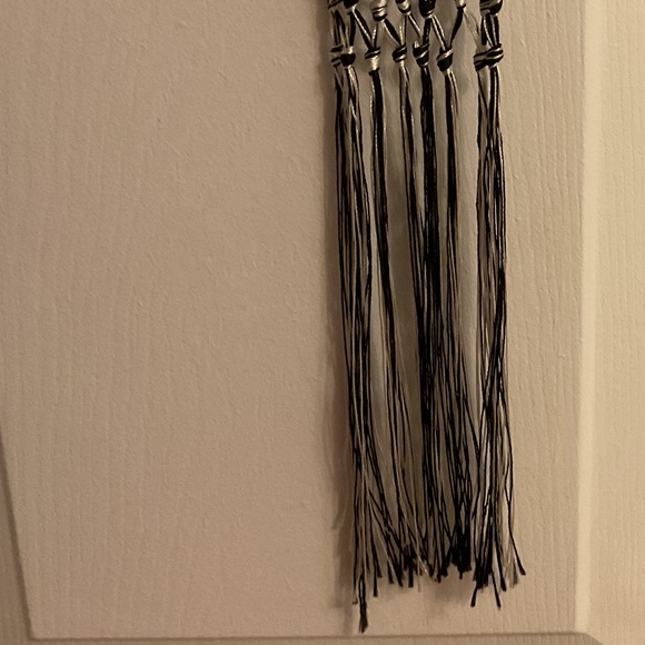 PUCCI Vintage 90s Extra Long Silk Fringe Scarf Tassel Black & White 86" - Picture 3 of 6